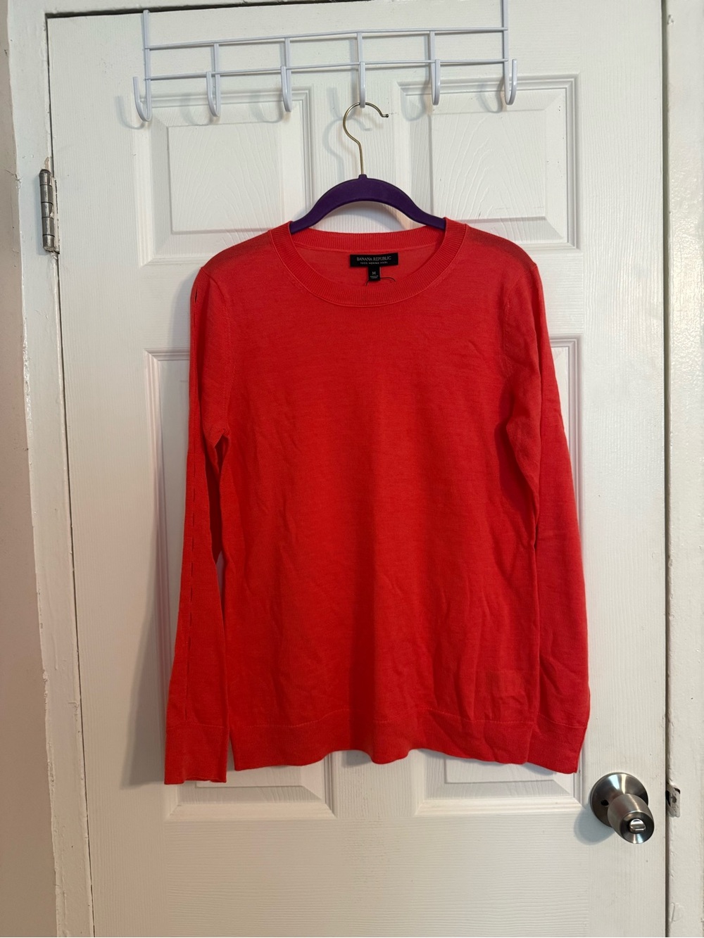Banana Republic Coral-Red Merino Wool Crewneck Sweater